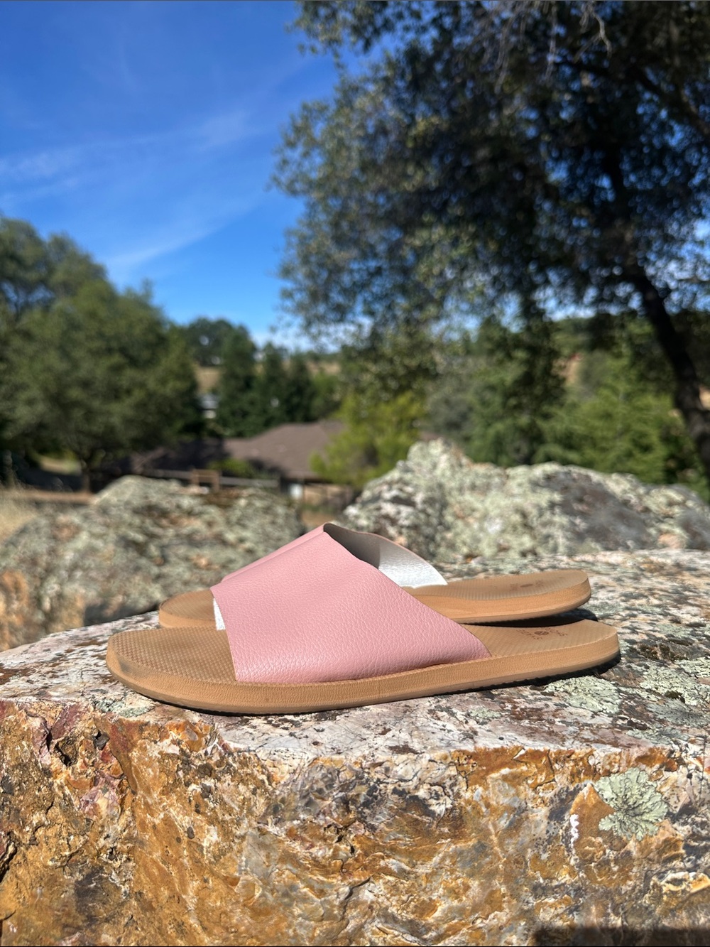 Shade & Shore Pink Slide Sandals with Tan Footbed
